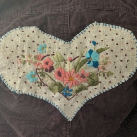 Jackets & Blazers - Jacket, Brown Corduroy  W/ Vintage Crewel Applique